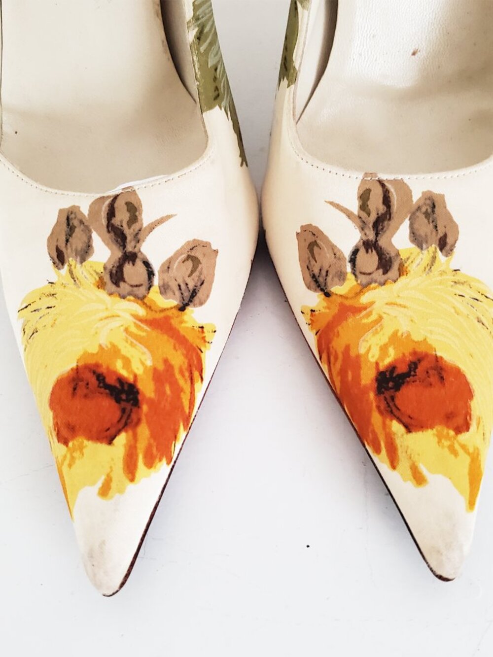 Prada Floral Pointed Toe Stiletto Heel Vintage Orange Green 38.5 - Picture 10 of 12